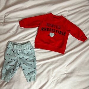 Carter’s Red 'Mister Irresistible' Sweatshirt and Gray Pants Baby Set.